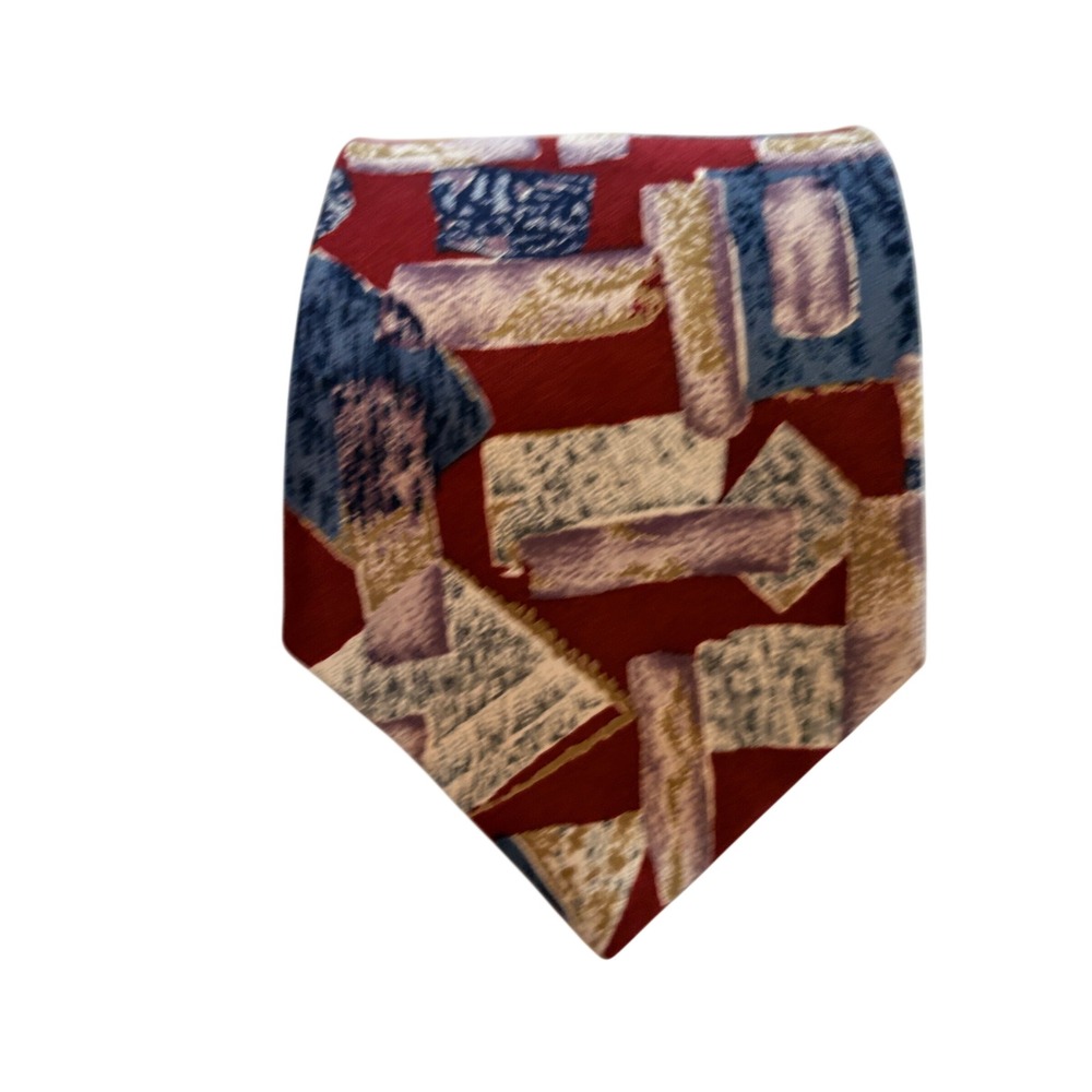 Paolo Rossi Designer Collection Mens Silk Tie Red Abstract Geometric 4 Inch Wide